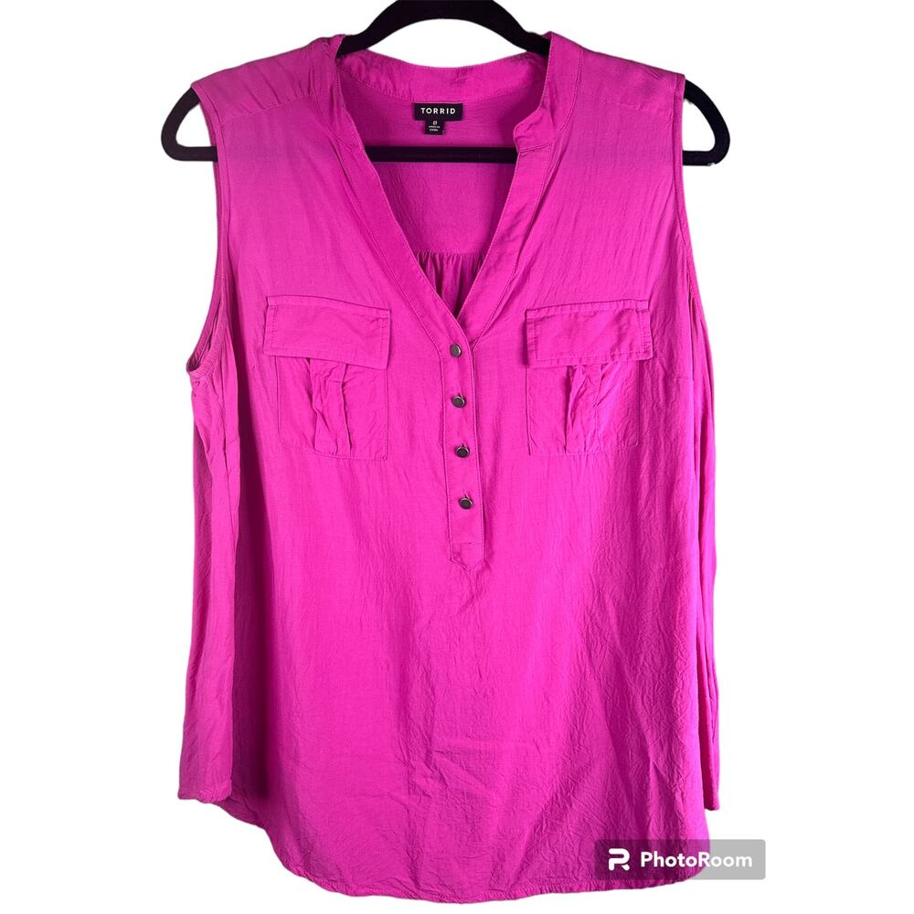 Torrid Barbie Pink Sleeveless Pullover Button Down Tank Top Tunic Blouse Size 0X